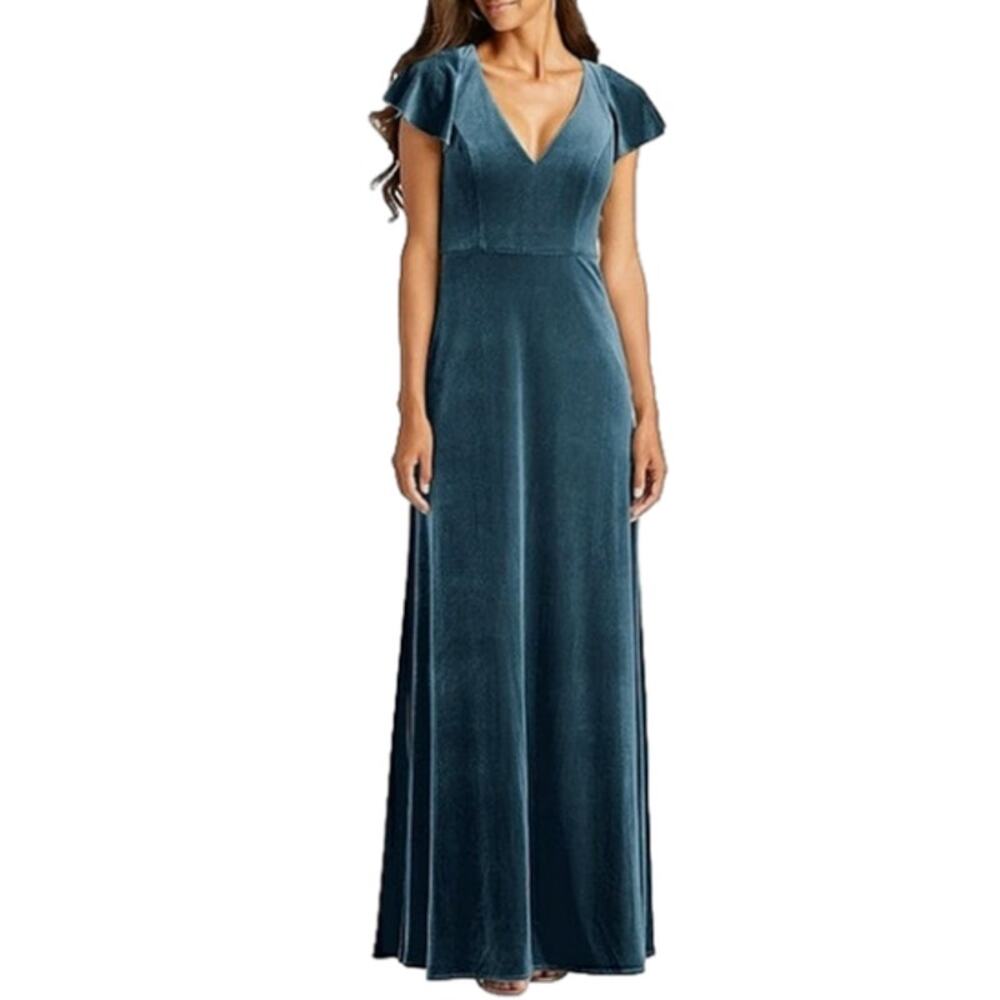 NWT After Six‎ Velvet Flutter Sleeve Dress in Dutch Blue